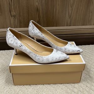MICHAEL by MICHAEL KORS white & silver kitten heel.